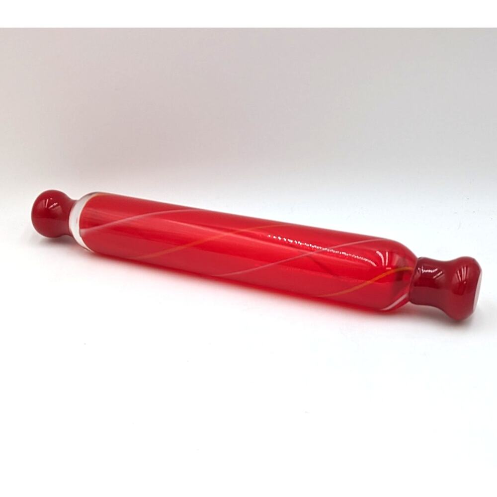 Handblown Red Yellow and White Swirled Glass Rolling Pin